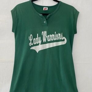 Vintage Dark Green Cap Sleeve Button Up Lady Warriors Number 4 Jersey Top